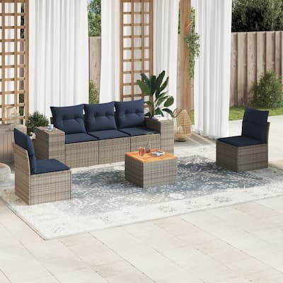 vidaXL Patio Sofa Set with Cushions Outdoor Furniture 6 Piece Poly Rattan - 21.7x 24.4x 27.2