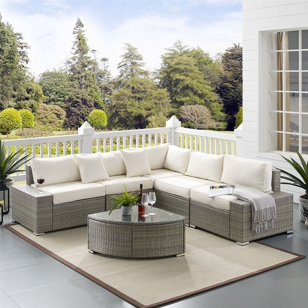 6 Pieces Patio Sofa Set, Rattan Sectional Conversation Set. Opens flyout.