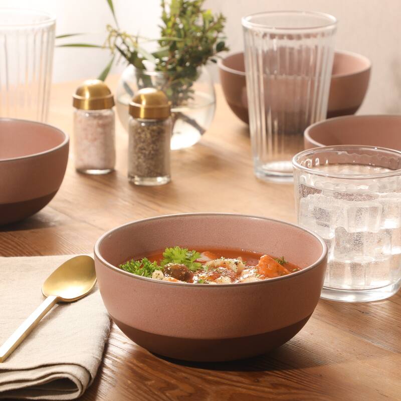 Gibson Elite William Crest 4 Piece Cereal Bowl Set, 6.25" Round Stoneware Reactive Glaze Finish, Soup, Dessert & Snack Bowls