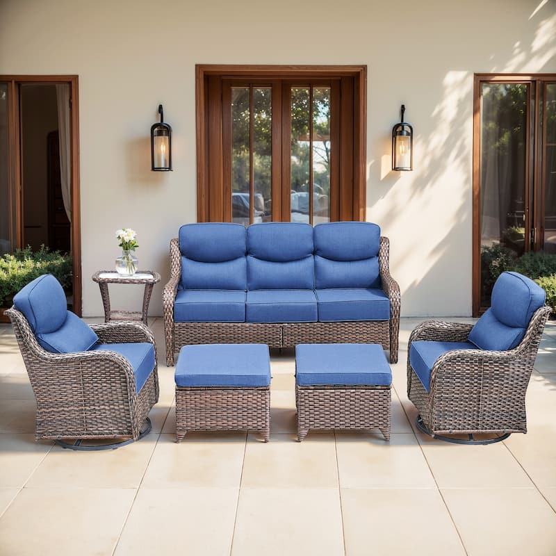 Gymojoy 6-Piece Patio Furniture Set with Swivel Glider Chairs, 6-Inch Ultra-Plush Cushions & Water-Resistant Olefin Fabric
