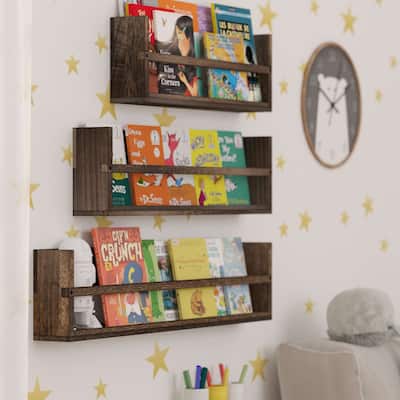 Wallniture Polynez Multisize Rustic Wood Wall Shelves, Functional Wall Shelves, Wall Mounted Shelving for Books, Set of 3