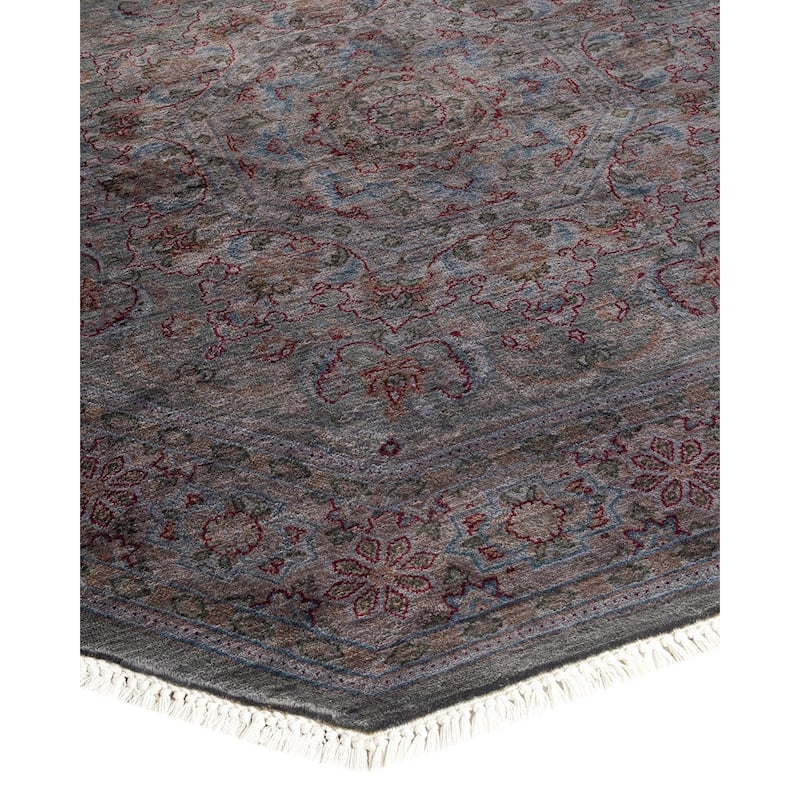 Overton Hand Knotted Wool Vintage Inspired Modern Contemporary Overdyed Gray Octagon Area Rug - 4' 4" x 4' 4"