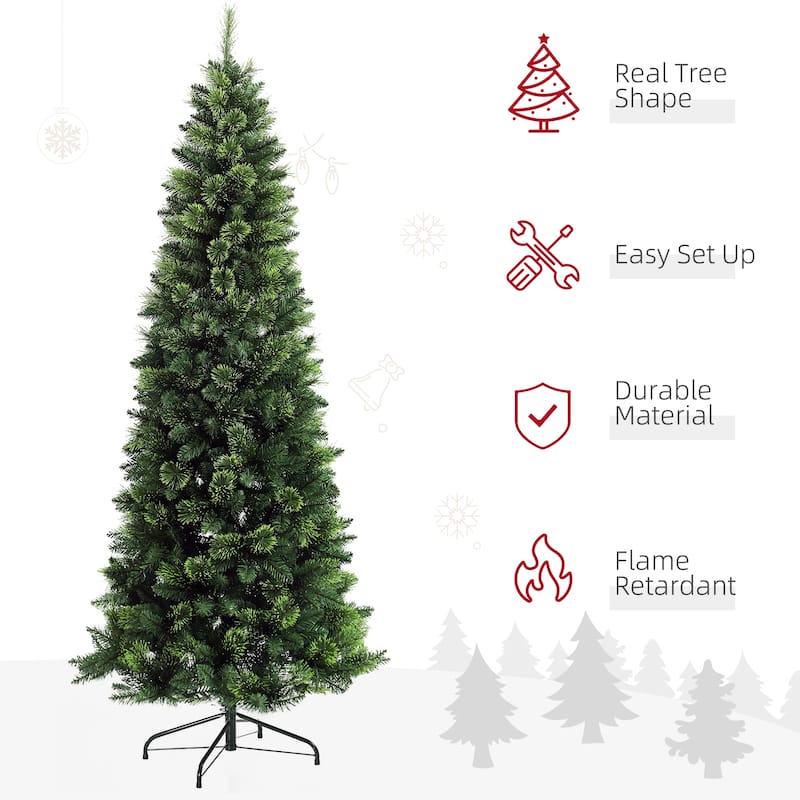 7.5ft Unlit Pencil Christmas Tree with 1075 Branch Tips, Auto Open Design & Durable Steel Base for Holiday Decor