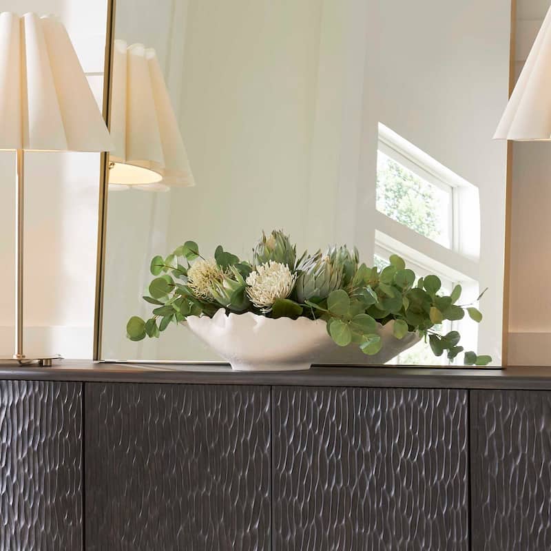 Uttermost Protea Blooms White Bowl Centerpiece - 24.00" W x 12.00" H x 16.00" D