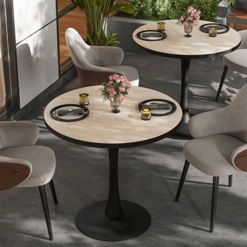 Round Kitchen Dining Table White Sintered Stone-top Larger Pedestal Base Furniture Leisure Coffee Table