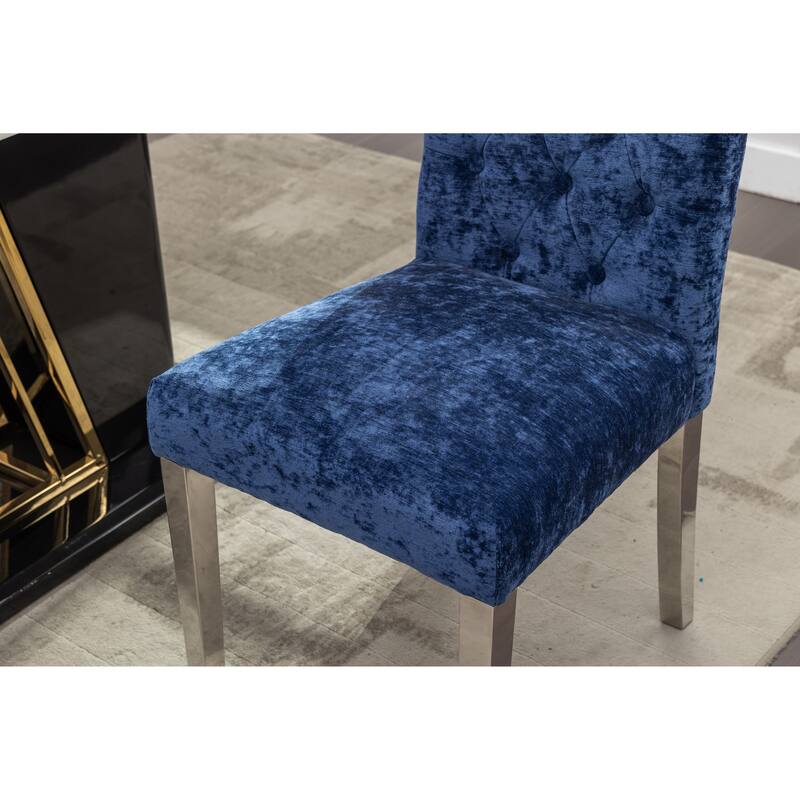 Modern Velvet Upholstery Dining Chairs Set of 2 - Stainless Steel Legs & S-Shaped Springs