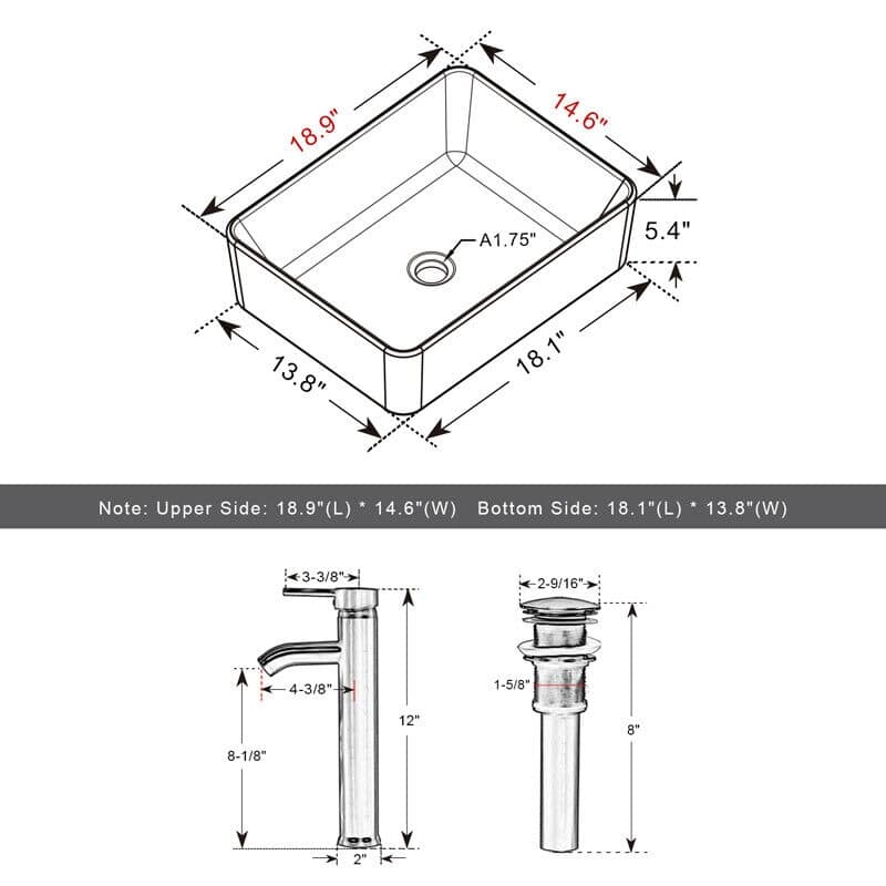 Eclife 24" Bathroom Vanity Gray Set Glass/ Ceramic Vessel Sink Cabinet Faucet Drain Combo Free Standing