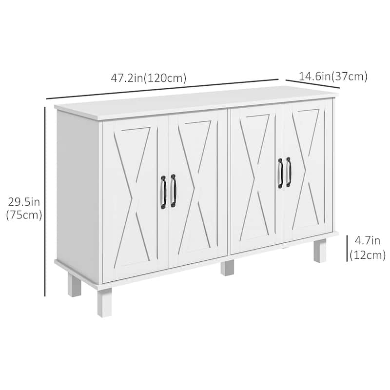 Buffet Sideboard with 4 Barn Doors and 2 Adjustable Shelves - White