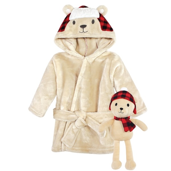 slide 1 of 1, Hudson Baby Plush Bathrobe and Toy Set, Plaid Bear, One Size - Plaid Bear - One Size One Size - Plaid Bear