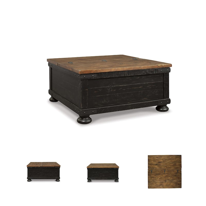 Valebeck Black/Brown Casual Square Lift Top Cocktail Table - 36" W x 36" D x 18" H