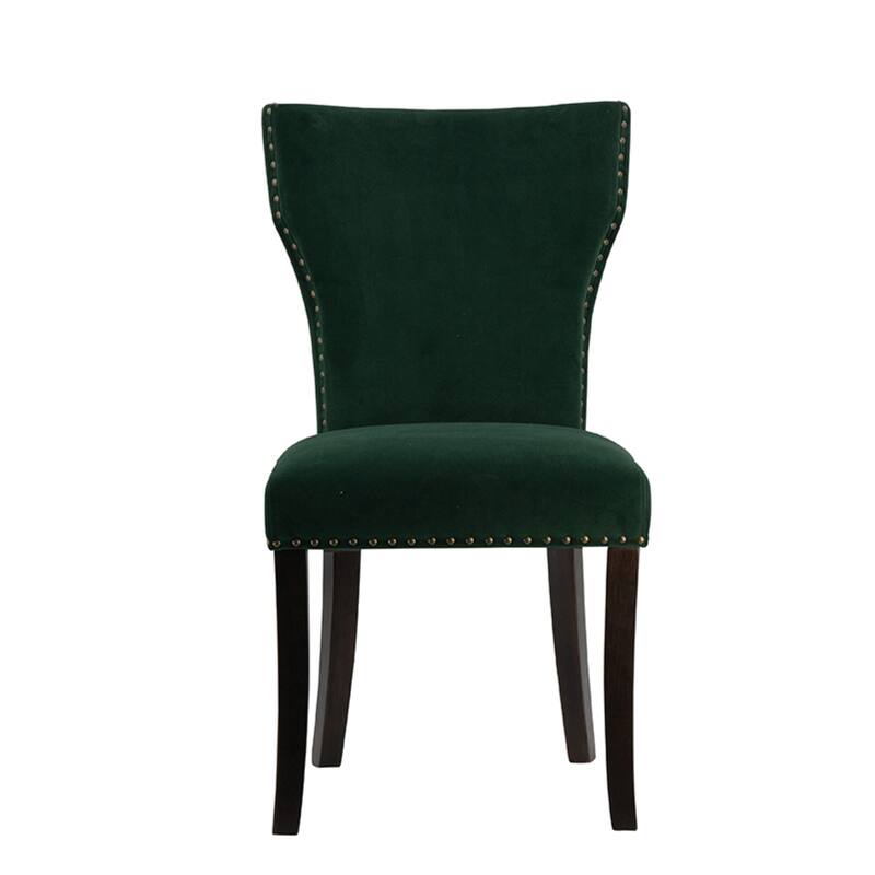 Velvet Armless Nail Head Wooden Dining Chairs 37" Green and Brown 2Ct