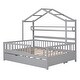 preview thumbnail 23 of 33, House Bed with Trundle Bed and Shelf, Wooden Platform Bed Frame with Full Length Guardrail and Roof