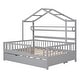 preview thumbnail 23 of 33, Wood Slat Support Roof House Bed Frame with Pull-out Trundle Bed, Side 2 Shelves Storage Platform Bed, Kids Panel Bed