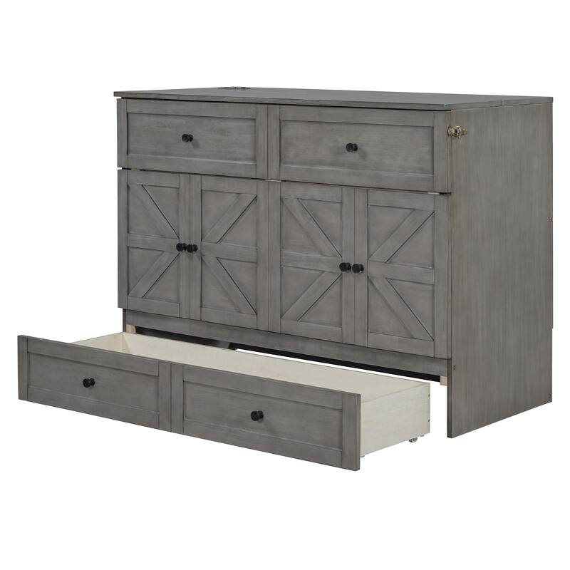 Full Size Murphy Bed with Large Drawers and USB Ports