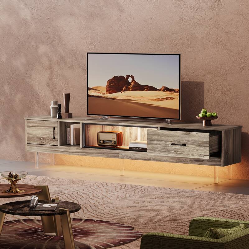High Gloss LED TV Stands Modern Entertainment Center for 85" TV with Drawer - 80 inches