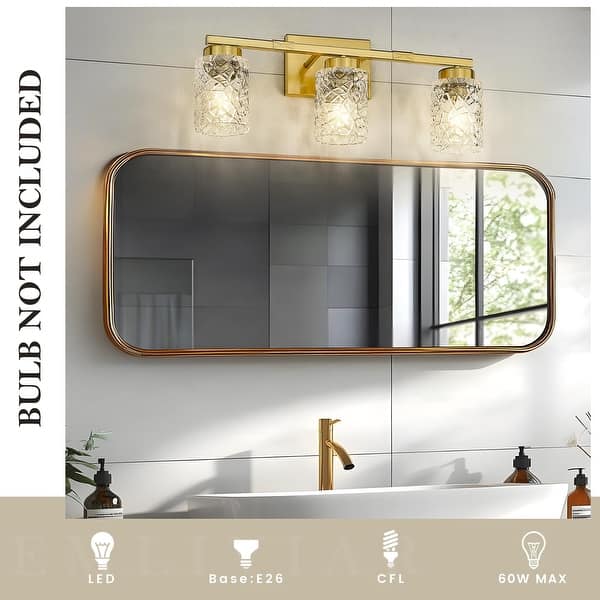 dimension image slide 5 of 6, 3-Light Vanity Light with Clear Geometric Glass