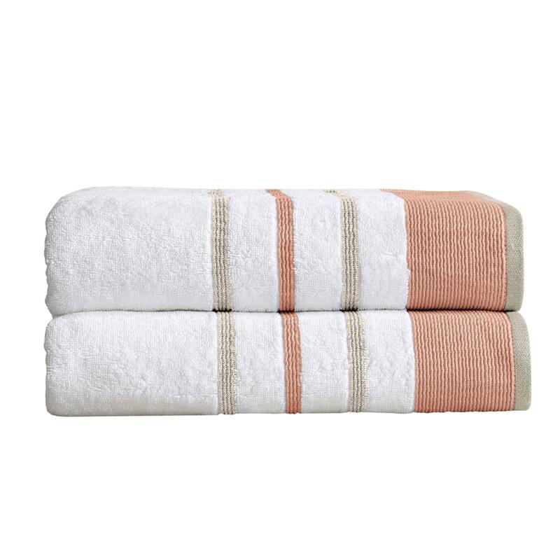 Linery & Co. Luxury Cotton Decorative Towel Set. - Bath Sheet (Pack of 2) - Dusty Rose / Cappuccino.