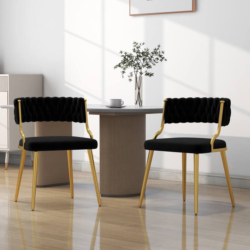 Set of 4 Tufted Velvet Dining Chair with Metal Legs - Black - Set of 2