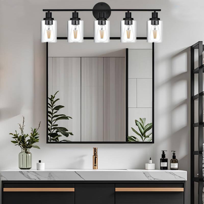 5-Light Bathroom Light Fixtures, Brushed Nickel Modern Vanity Lights Over Mirror with Clear Glass Shade, Bathroom Wall Lamp