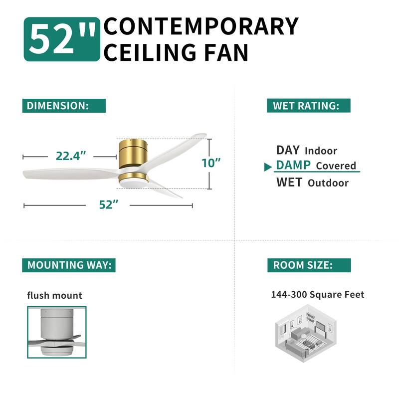 Moasis 52" LED Ceiling Fan Light with 3 Solid Wood Blades