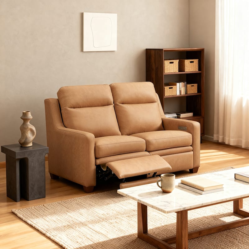 Genuine Leather 56" Triple-Motor Power Zero-Wall Reclining Loveseat with USB&USB-C Port