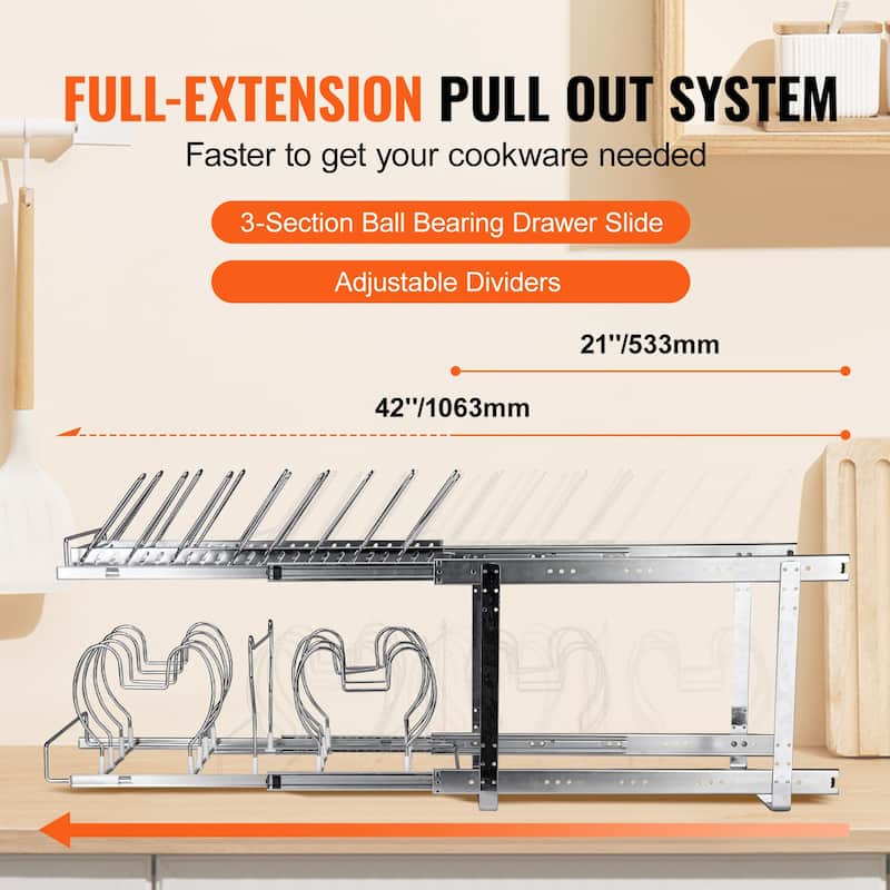 Pan and Pot Rack Steel Lid Holder for Kitchen Cabinet & Pantry Storage - 12"W x 22.6"D x 18.3"H