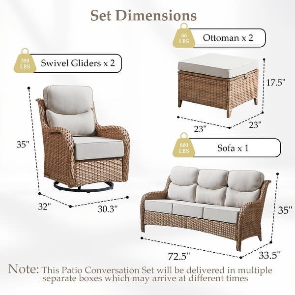 dimension image slide 53 of 75, Outdoor Patio Sofa Swivel Chair with 6-Inch Thick Cushions Set