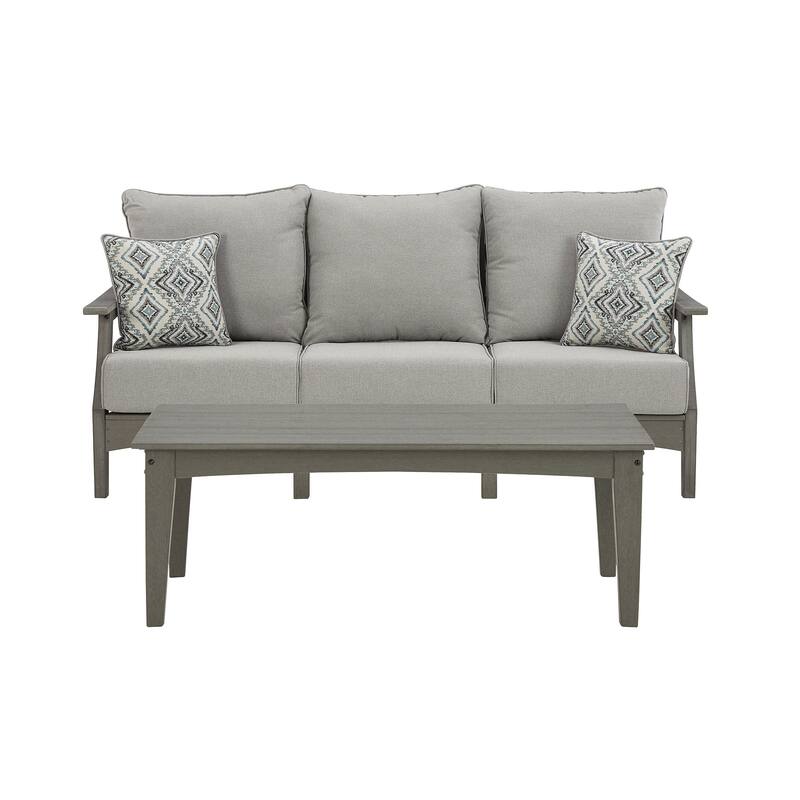 Signature Design by Ashley Visola Gray Outdoor Sofa and Coffee Table - 80"W x 33"D x 37"H