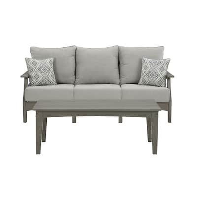 Signature Design by Ashley Visola Gray Outdoor Sofa and Coffee Table - 80"W x 33"D x 37"H