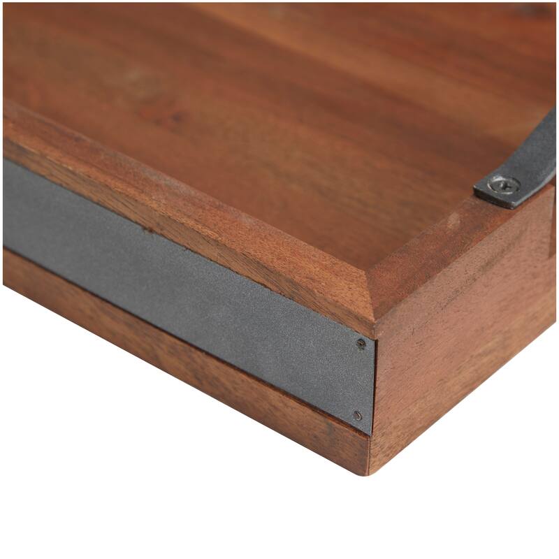 Mango Wood Tray with Sleek Black Metal Handles (Set of 3) - Brown or Cream