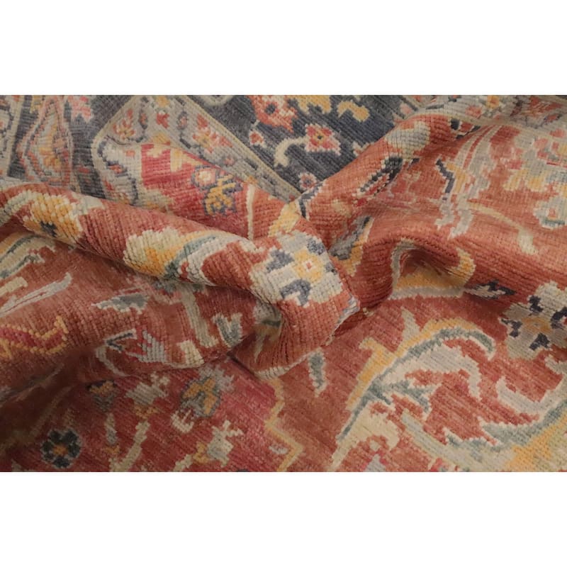 Hand Knotted Oriental 100% Wool Carpet Transitional Floral Oranges & Rust Oushak Area Rug - 6' 10'' X 5' 1''