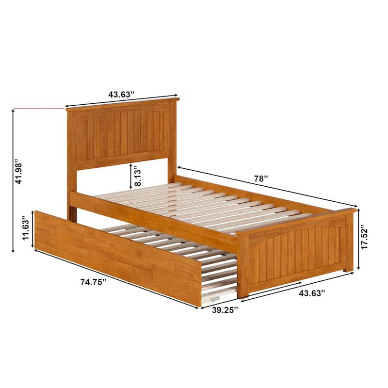 Solid Wood Platform Bed Twin Trundle - Elegant Design, Matching Footboard, Light Toffee Finish