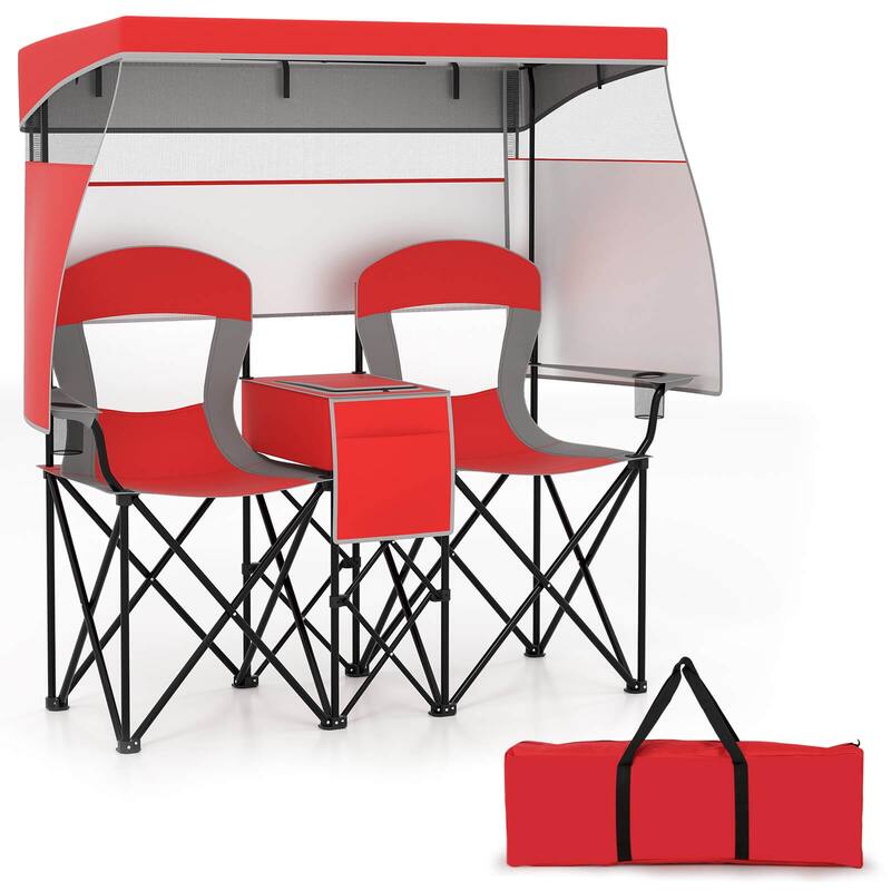Costway Double Beach Chair with Adjustable Canopy Oversized Folding - Red