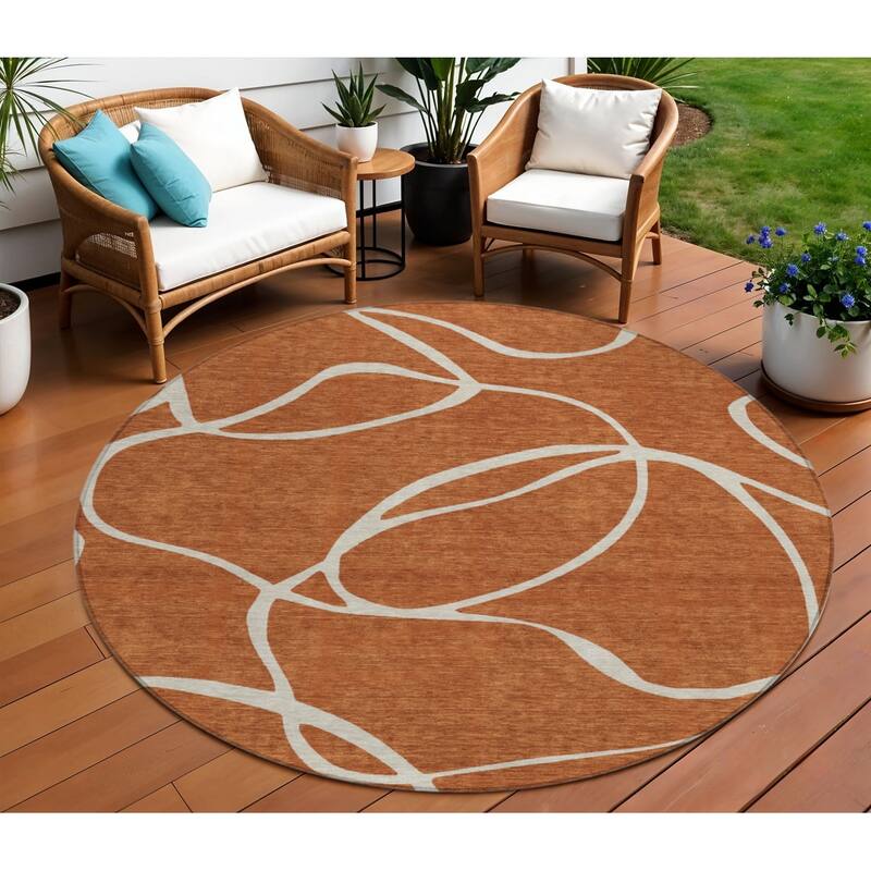 HomeRoots Abstract Transitional Rectangle Outdoor Rug - 8' Round