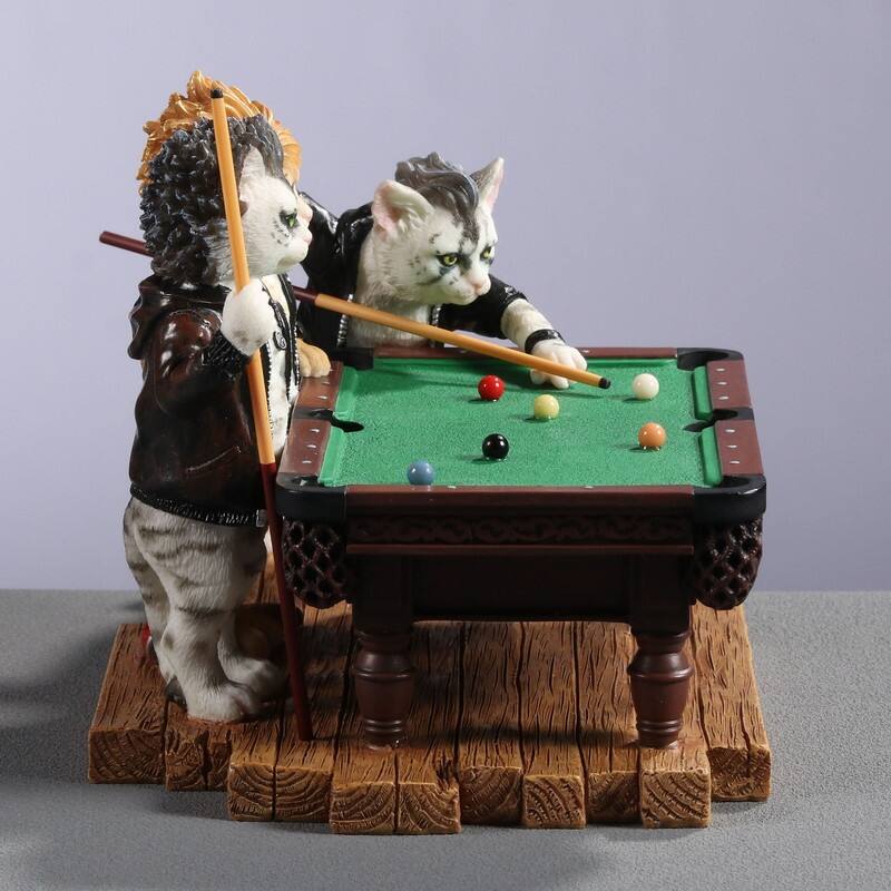 7.09 inches Width Polyresin Edgy Cats Playing Pool Multicolor Finish Figurine