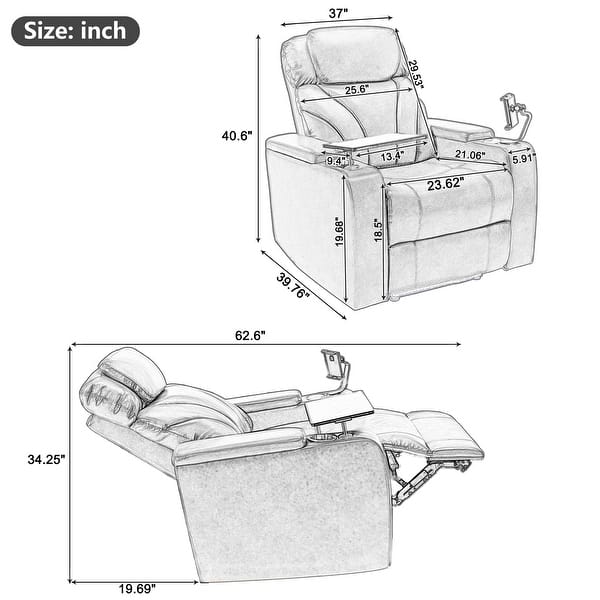 Power Motion Recliner with USB Charging Port and Hidden Arm Storage ... - Microfiber Recliners With Hidden Storage Compartments