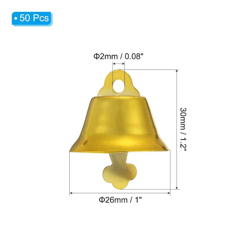 50Pcs Jingle Bells 1" Metal Hanging Bells - Yellow