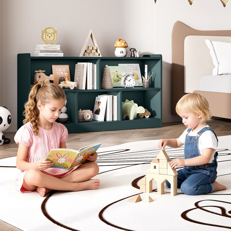 Wooden Storage Cabinet with 5 Sections, Montessori Kids Bookshelf and Toy Organizer for Nursery, Playroom & Classroom