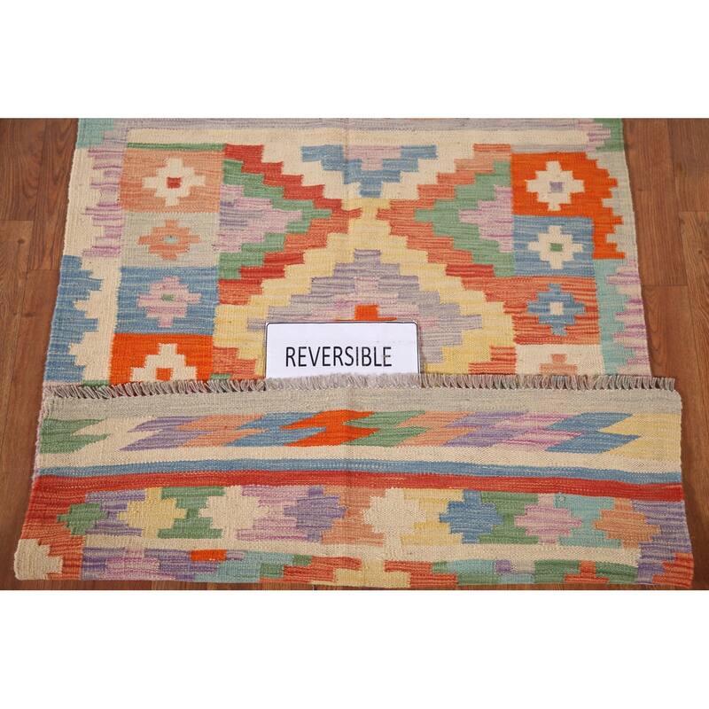 Southwestern / Geometric Kilim Accent Rug Flatweave Wool Carpet - 3'3"x 5'0"