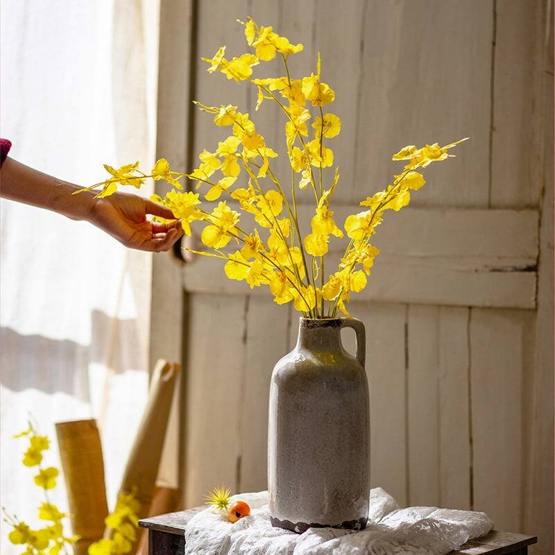 RusticReach Artificial Yellow Dancing Lady Orchid Stem Bundle 19" Tall