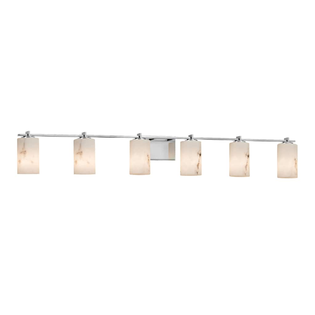 Justice Design LumenAria Era 6-light Polished Chrome Bath Bar, Faux Alabaster Cylinder w/ Flat Rim Shade - Polished Chrome