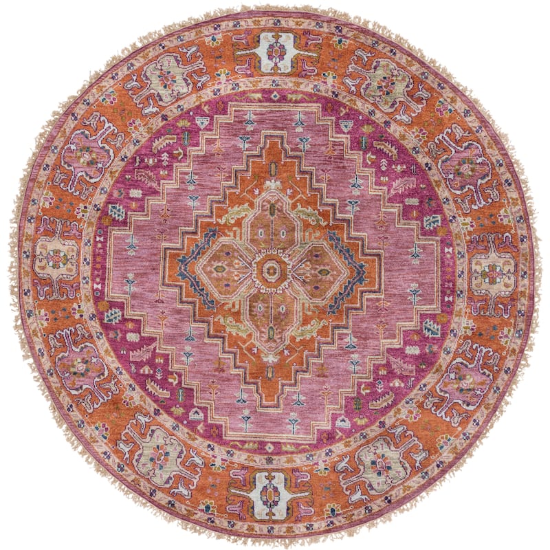 Hand-Knotted Joe Border New Zealand Wool Area Rug - 10' Round - 10' Round