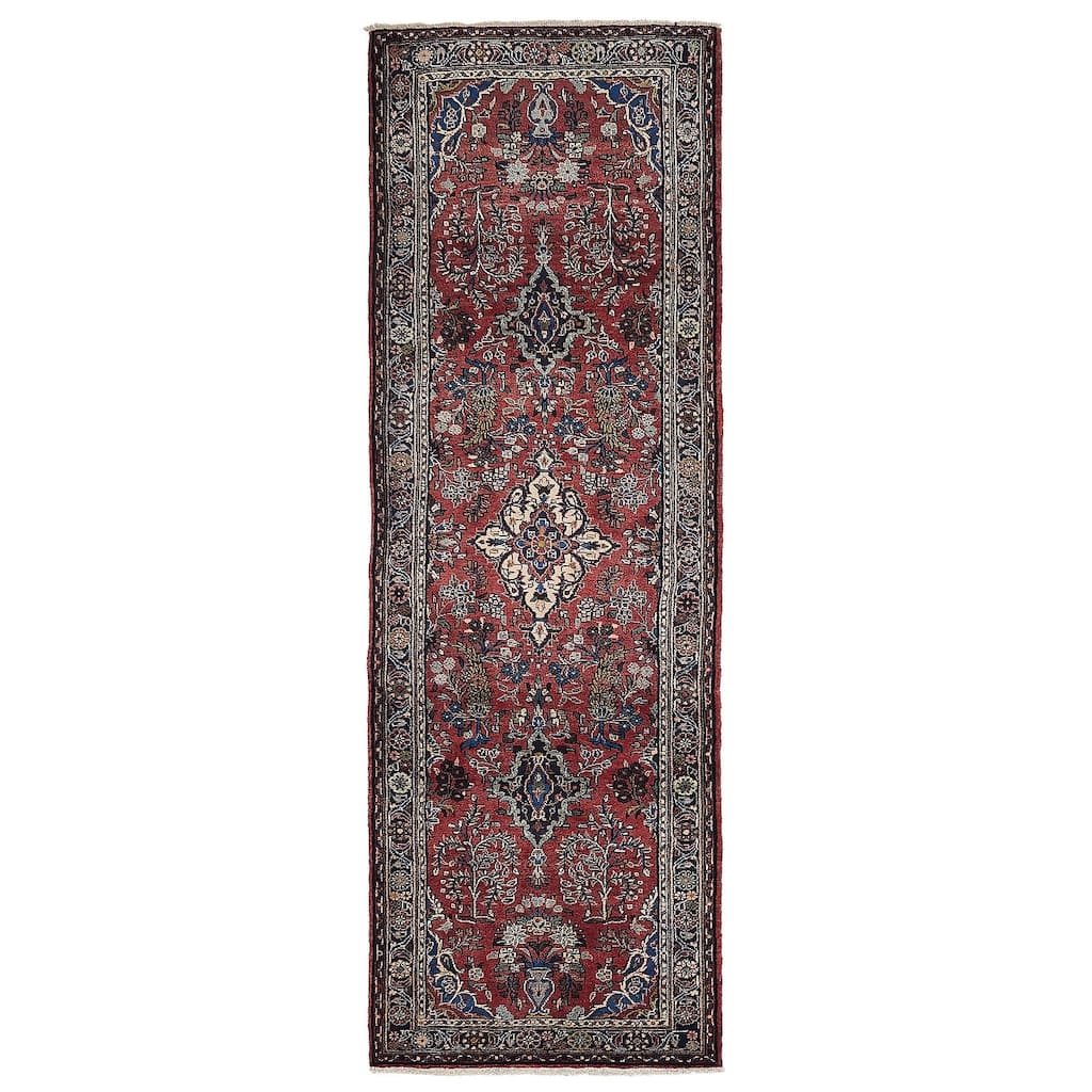ECARPETGALLERY Hand-knotted Anadol Dark Red Wool Rug - 3'5 x 10'2