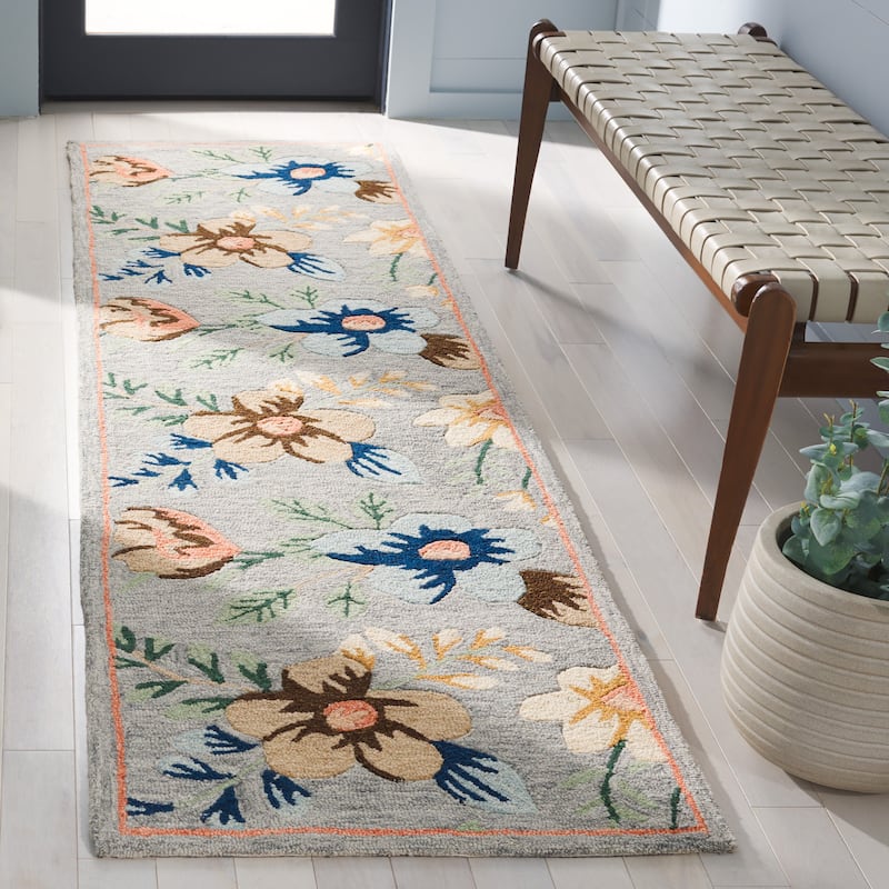 SAFAVIEH Handmade Blossom Geskea Modern & Contemporary Wool Rug - 2'6" x 8' Runner - Grey/Blue