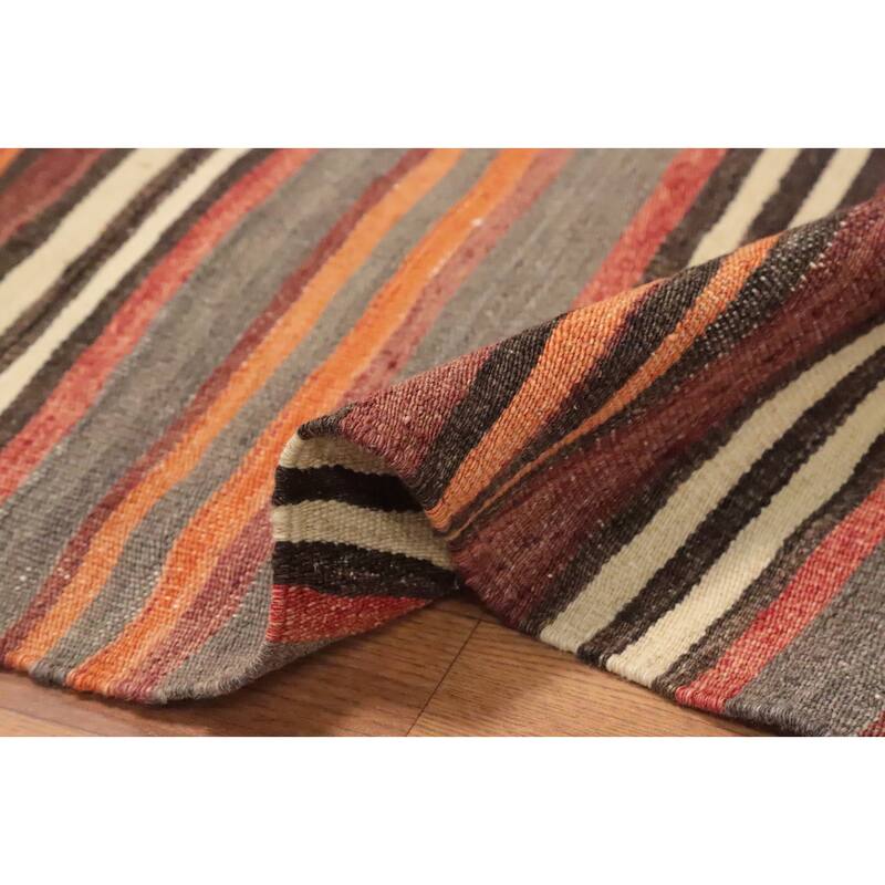 Hand Woven Oriental 100% Wool Carpet Southwestern Geometric Multi-Colored Kilim Area Rug - 10' 4'' X 5' 2''