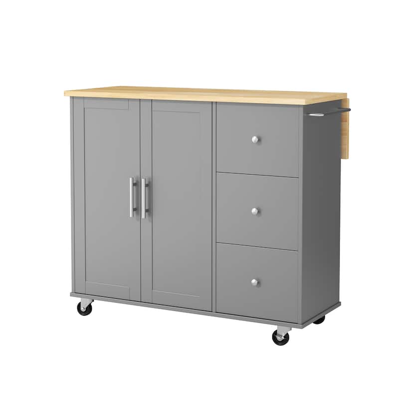 Rolling Kitchen Island with Storage Cabinet & 3 Drawers – Mobile Storage Cart with Extendable Countertop for Small Spaces
