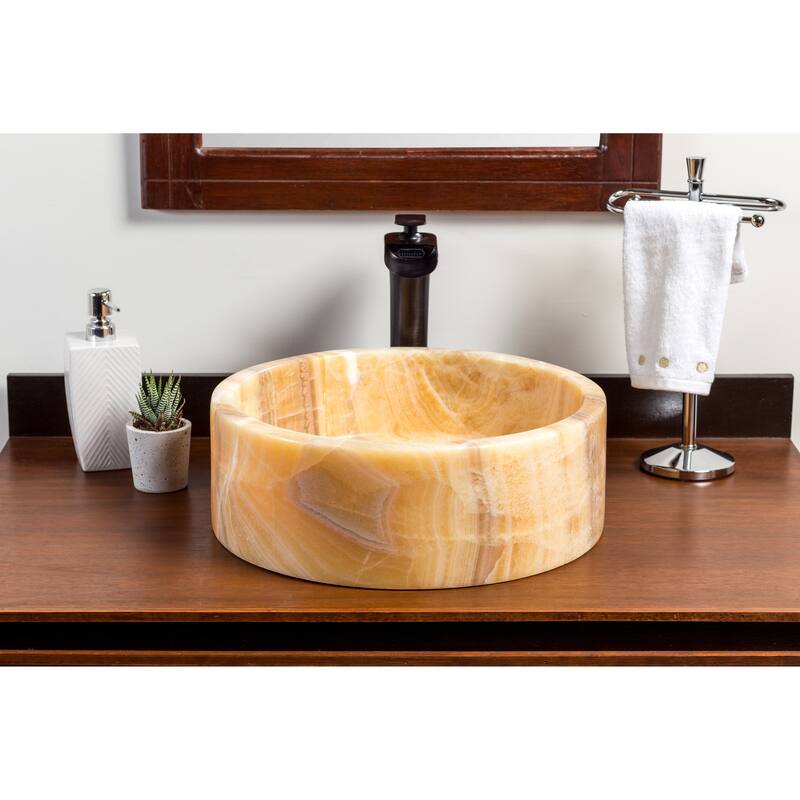 Natural Stone Vessel Bathroom Sink - Blizz Honey Onyx