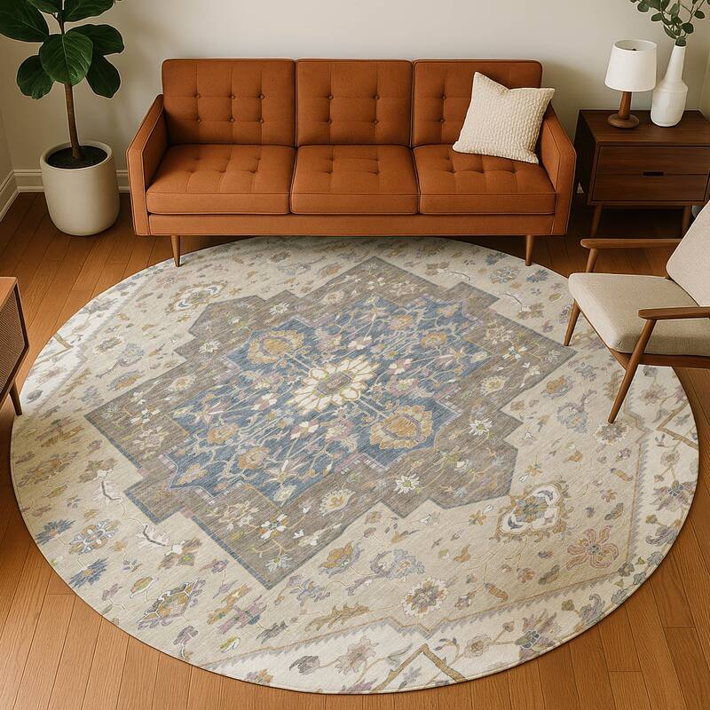 Machine Washable Indoor/ Outdoor Traditional Kolkata Chantille Rug