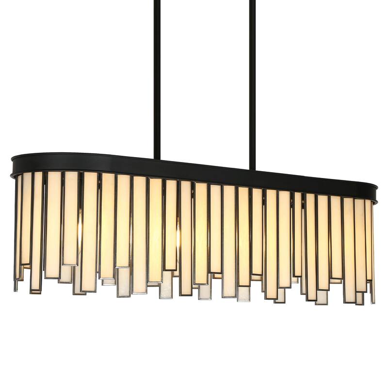 Tifany Modern Black 6-Light Linear Chandelier Glass Island Lights for Dining Room - 28.1''L x 9.2''W x 8.9''H