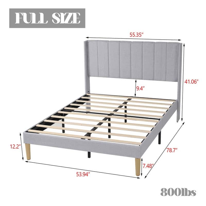 Caxkun Upholstered Platform Bed Frame with Wingback headboard